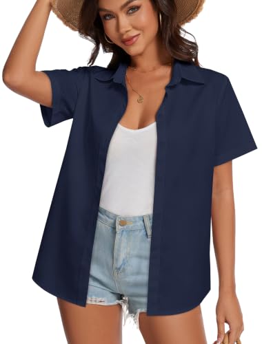 Image of Women Hawaiian Shirt Button Down Summer Tops Beach Short Sleeve Blouse