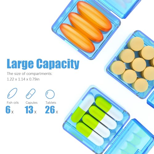 Image of Monthly Pill Organizer Once a Day - 30 Day Pill Organizer Box - Squeeze to Open - Large Compartments Portable Case for Travel, Month Pill Cases Medicine Organizer for Vitamin (Blue)