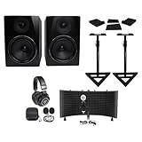 Rockville Bundle: (2) APM6B 6.5' 350W Studio Monitors Bundle with (2) Studio Monitor Stands + Foam Pads + Headphones w/Case + Condenser Mic + Isolation Shield (9 Items)