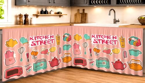 Image of Premium Printed Kitchen Sink Curtain | Washable & Dustproof Rod Pocket Counter Skirt | Perfect For Any Sink,Counter | Multicolor Cooking Theme for Home & Kitchen (150cm X 70cm) (2, Kitchen Street)