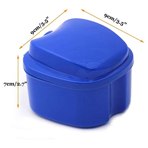 Miniatura 2 de Caja de dentadura azul oscuro, taza de dentadura con colador, caja de baño de dentadura postiza, caja de almacenamiento de dientes falsos con cesta