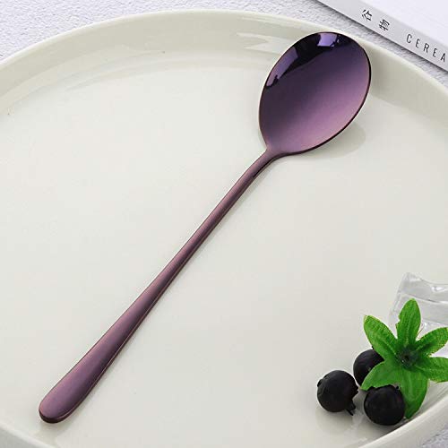 Cuillères à Soupe en Acier Inoxydable de Couleur Cuillères à Long Manche Cuillères à Soupe en Or Rose pour crème glacée Cuillères à dîner Cuillère de Service pour Riz/sal,(6pcs Purple)