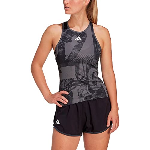 adidas Women's Club Tennis Graphic Tank Top, Grey Five/Black/Carbon, M