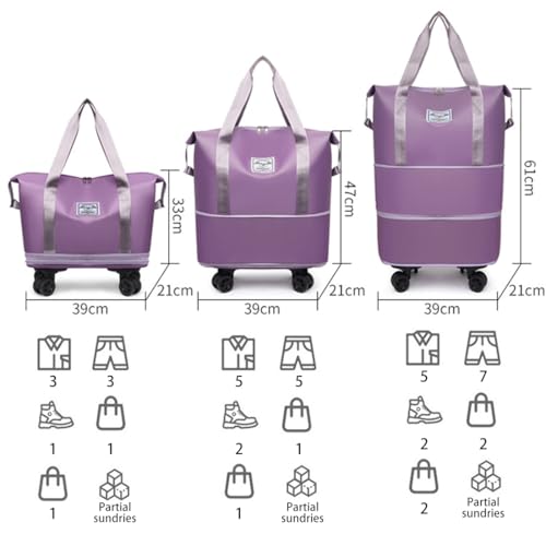 27-50L Expandable Travel Duffel Bag with Wheels,Large Rolling Capacity Travel Bag for Women & Men,Wheel detachable (Blue)2