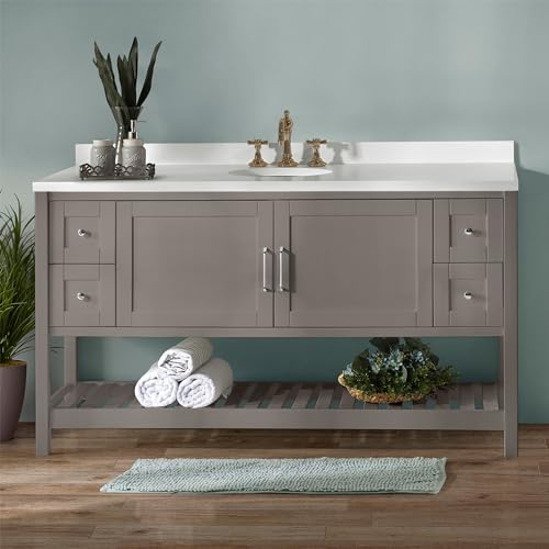 Image of Alaterre Furniture Bennet Bathroom Vanity Cabinet with Soft-Close Shaker Doors and Open Shelf - 60-Inch Freestanding Bathroom Vanity Without Sink - Wood Bathroom Sink Base Cabinet (Gray)