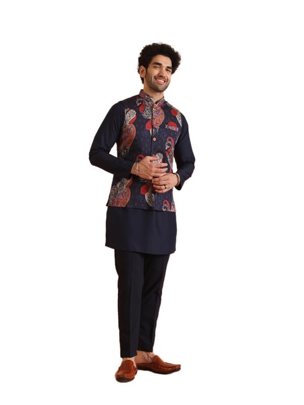 kisah Cotton Blend Kurta Jacket Trouser Set for Men | Nehru Jacket Waistcoat Kurta Set with Trousers | Mens Ethnic Collections-KA-0941-5472-T306-picture-42