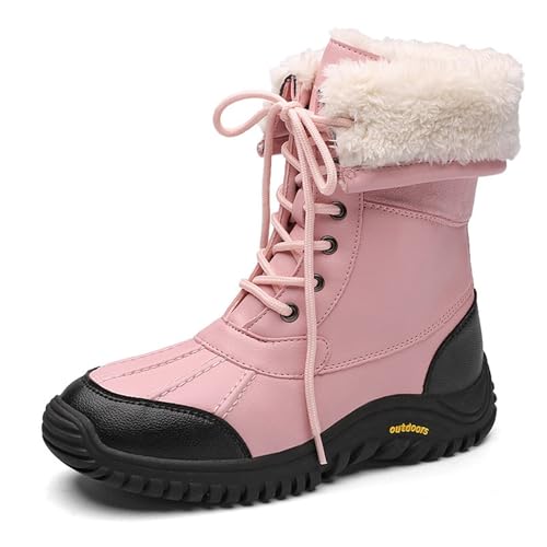 Boys Girls Snow Boots W𝐚terproof Outdoor Warm Cozy Non Slip Mid Calf Faux F𝐮r Li𝐧ing Insulated Winter Shoes2
