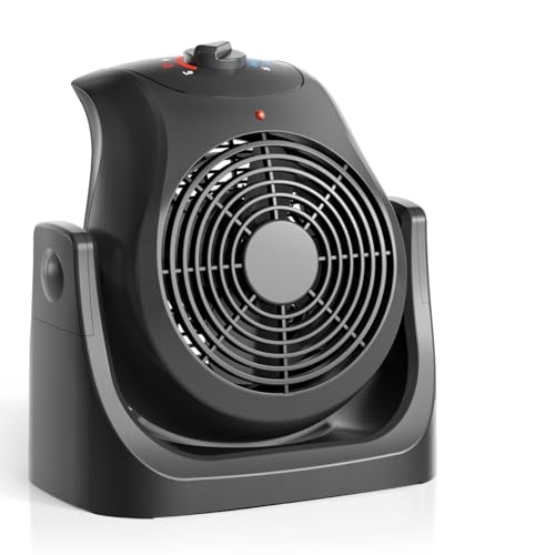 Portable Electric Space Heater Cooling Desk Fan 2 in 1 Heater Fan Combo with 45° Tilt, 2 Wind Speeds, 1500W Overheat Protection Personal Small Heater for Home Office