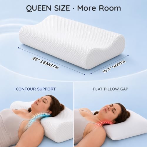 Image of AM AEROMAX 26 inch Queen Size Contour Memory Foam Pillow, Cervical Pillow for Neck Pain Relief, Neck Orthopedic Sleeping Pillows for Side, Back and Stomach Sleepers