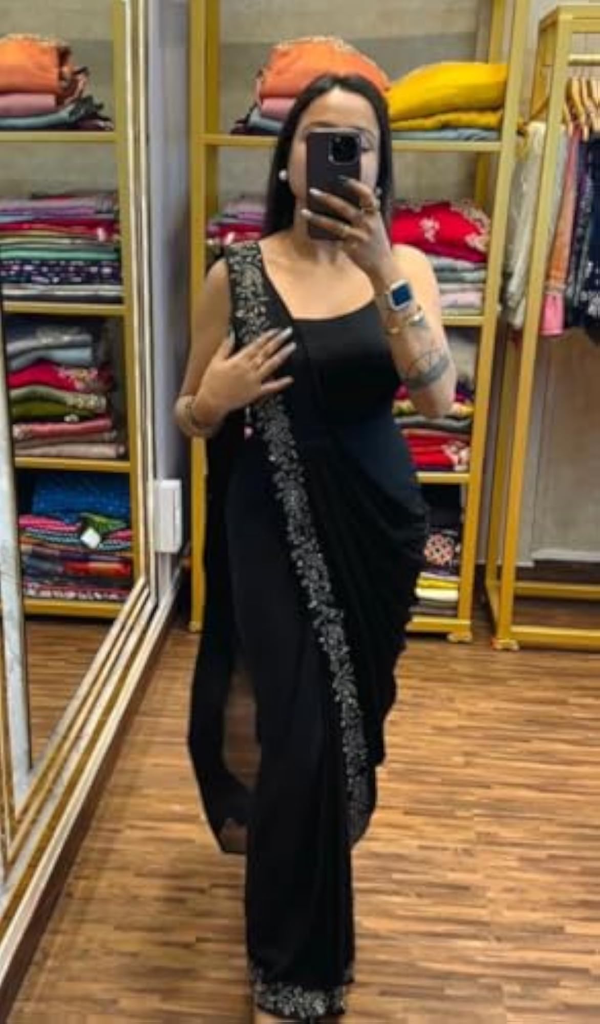 Embellished Embroidered Saree with Stitched Blouse for Women