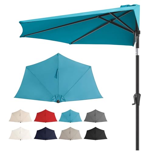 AckMizz 9ft Half Umbrellas Outdoor - Half Patio Umbrella with Tilt UV Protection Waterproof Half Round Umbrella for Wall Balcony Pool Porch Garden Deck Backyard (Aqua Blue)