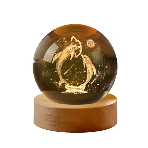 Image of 3D Dolphin Crystal Ball Night Light Table Lamp