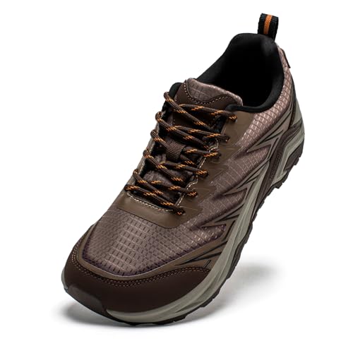 HOBIBEAR Men's Wide Width Hiking Shoes Low Top Breathable - Slip Resistant Trekking & Trail Running Sneakers Brown, 11 Wide Men