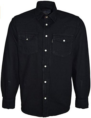Aztec Mens Classic Long Sleeved Denim Shirts S-3XL Available in Black and Blue Stonewash Full Sleeve Shirt Flap Collar with Press Stud Fastening Front 2 Front Pockets