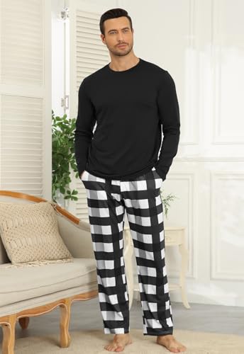 KUYIGO Men 2 Piece Pajamas Set Plaid Sleepwear Loungewear Relaxed Fit Nightwear PJ Sets2