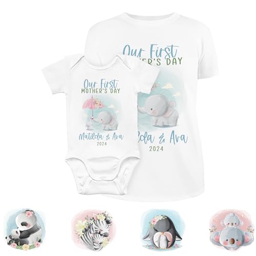 Mother's Day Gifts, Our First Mothers Day Matching Outfits, Personalized Matching Mommy Shirt & Baby Bodysuit | 9 Designs | Mother Daughter Matching Shirts, Mom Shirt & Baby Onesie, 1st Mothers Day