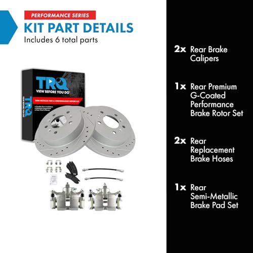 Image of TRQ Performance Rear Brake Pad and Rotor Set Semi Metallic Slotted Drilled | For 2008-2009 Buick LaCrosse 2006-2010 Chevrolet Impala 2006-2007 Monte Carlo