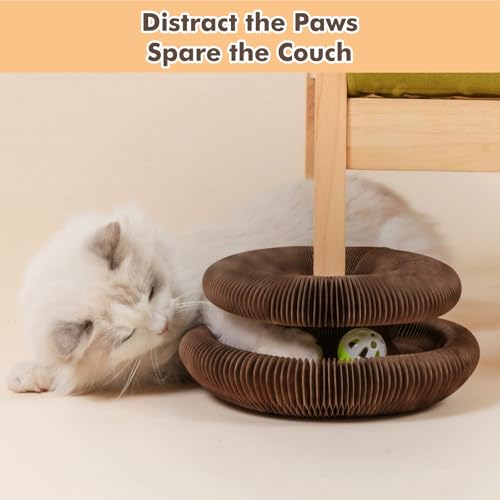Magic Organ Katzenspielzeug Kratzbrett aus Pappe – Interaktive Kugelbahn für Katzen mit Glockenball, Faltbare Kratzpappe & Intelligenzspielzeug für Hauskatzen, Fördert Jagdinstinkt – Bild 4
