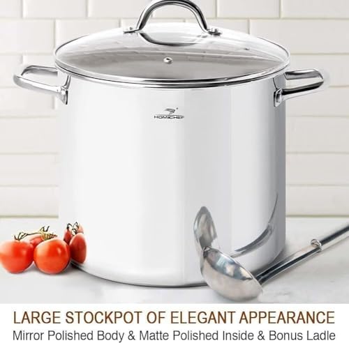 HOMICHEF Commercial Grade LARGE STOCK POT 20 Quart With Lid - Nickel Free Stainless Steel Cookware - Healthy Polished Stockpots - Heavy Duty Induction Soup Pot HOMICHEF Commercial Grade LARGE STOCK POT 20 Quart With Lid - Nickel Free Stainless Steel Cookware - Healthy Polished Stockpots - Heavy Duty Induction Soup Pot
