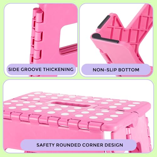 Image of Dyforce Kids Step Stool 9 Inch, 300lbs Folding Step Stool for Toddler | Step stool Pink,Anti-slip Heavy Duty Stool with Handle, Lightweight Foldable Foot Stool for Bathroom Kitchen Bedroom Outdoor