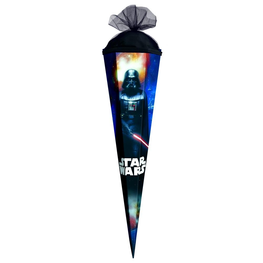 Familando große Schultüte für Jungen und Mädchen Zuckertüte 85cm 6-eckig mit Tüllverschluss zur Einschulung (Star Wars)
