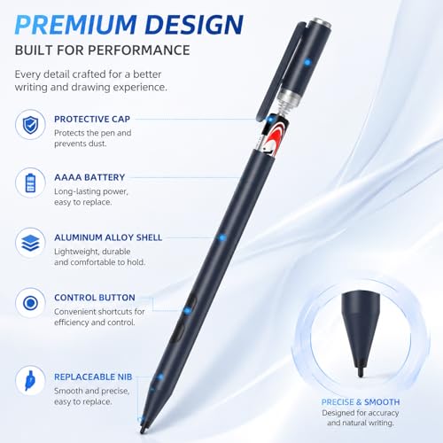 Image of Stylus Active Pen For Hp Pavilion X360 11M-Ad0 14M-Ba013Dx 14-Cd0 15-Br0,X2 10-K0Xx; Hp Envy X360 15-Bp0 15M-Bp1,360 15M-Bp012Dx,X2 13-J0Xx 15-C0Xx; Hp Spectre X360 13-Ac0Xx (Black)-Laptop | Active Stylus Pen with Smooth Writing, MPP 1.51 Tilt Pen with Pressure Sensitivity & Palm Rejection for Drawing, Note-Taking