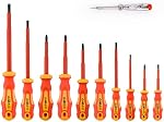 Gunpla 11 Pièces VDE Ensemble de tournevis isolés, 1000V avec Black Tip Magnetic, TPR Poignée électrique Soft-Grip par fente Phillips et Pozi Outils avec testeur de sécurité pour la réparation électrique