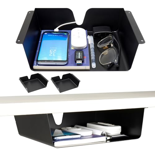 KHAMAL Under Desk Storage Shelf 2 Pack- Under Desk Drawer With Built in Cable Management For Home...