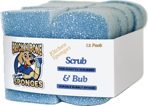 Non-Scratch Kitchen Scrub Sponge - 12 Pack - Multi-Purpose Cleaning Sponge, Dish Washing Scrubber Sponge, Household Cleaning Sponges, Bathroom and Shower Sponge, Sponges for Washing Dishes