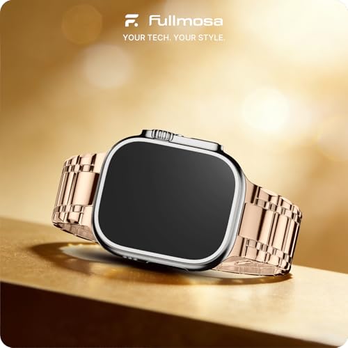 Image of Fullmosa Metal Bands With Case [Watch NOT Included] Compatible Apple Watch Strap 49mm,Steel Apple Watch Band for iWatch Ultra 3 /2 /1,49mm,Rose Gold