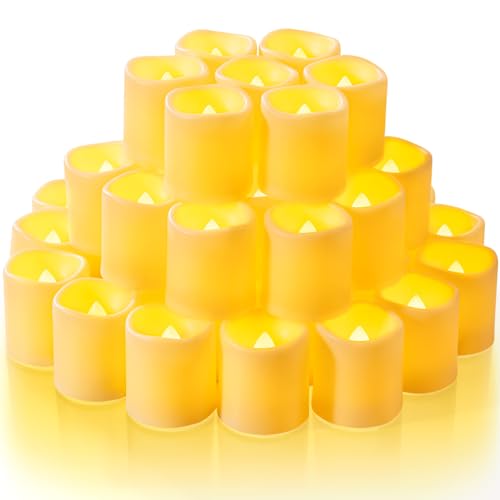 Image of Homemory 50Pack Flickering Flameless Votive Candles for Wedding Decorations, 200+ Hour Warm White Electric Fake Candles, Battery Operated LED Tealight for Engagement Party, Receptions, Churches Decor