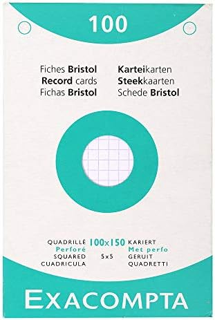 Exacompta - Ref 13300B - Bristol Record Card (Pack of 100) - A7 in Size, 205gsm Card, Compatible with Printers - Suitable for Exam Revision & Notes - White