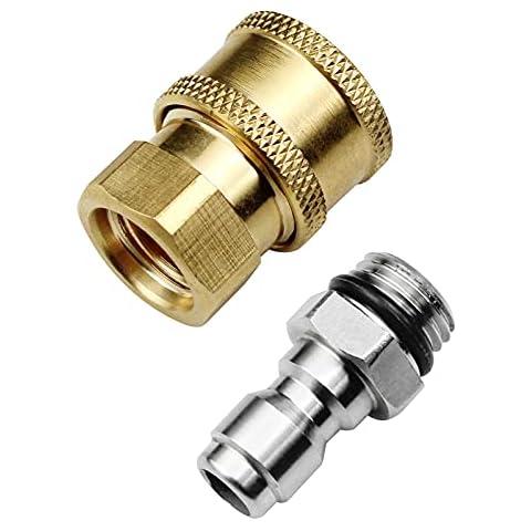 hocadon 1 Pair Quick Connector Pressure Washer Fittings, M14 Female Thread Tap Connector & Male Thread Brass Quick Connector, 1/4" Pressure Washer Adapter Set Cover