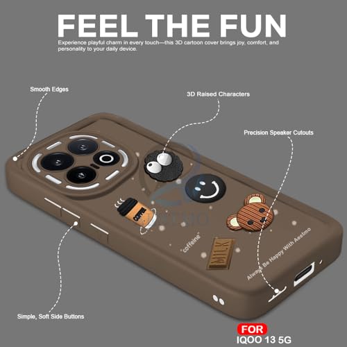 Image of AESTMO Back Case Cover for iQOO 13 5G Cover | Cute Fun Cartoon 3D Ball | Coffee Silicone Case | Full Body Protection | Camera Protection Back Cover for iQOO 13 5G (Brown)