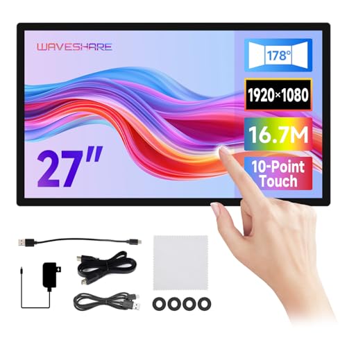 Image of waveshare 27inch Capacitive Touch Monitor, 1920x1080 Full HD, Optical Bonding Toughened Glass Panel, HDMI Display Interface, 10-Point Touch