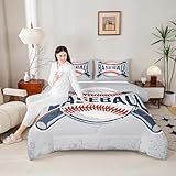 Homewish Baseball Comforter Set Vintage Sports Baseball Bedding Set 2pcs for Kids Boys Teens Sports Theme Duvet Insert Soft Polyester Down Comforter with 1 Pillowcase, Twin Size