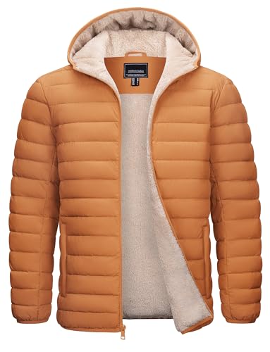 Image of Cotrasen Mens Puffer Jacket Sherpa Lined Water Resistant Hooded Full Zip Mid-Weight Warm Insulated Winter Coat