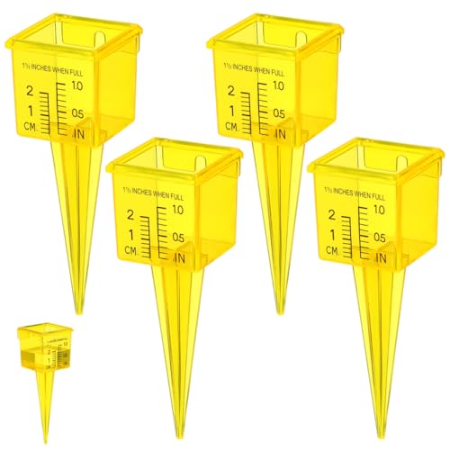 Image of Housoutil 1.5 inch Rain Gauge Sprinkler Outdoor, 4PCS Rain Lawn Water Gauge with Wide Mouth & Ground Stake, Measuring Cup for Accurate Rainfall Monitoring, Precision Measuring Cups for Garden Yard Grass