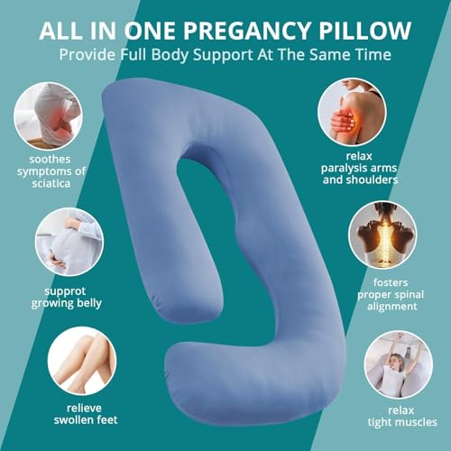 Image of Sasttie Cooling Pregnancy Pillows for Sleeping, 57'' Full Body Pillow, Blue
