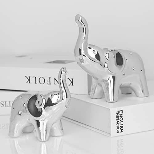 prosfalt A Pair Elephant Statue Home Decor,Modern Style Figurines,Sculpture for ​Office Desktop Bookshelf Living Room (Ceramics Silver)