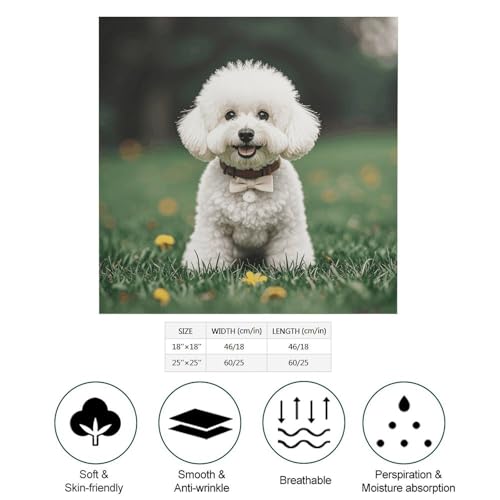 Women Square Head Scarf Boho Hair Scarf Bichon Frise Dog on The Grass Head Kerchief Woman Headband Satin Bandanas Fashion Neck Scarves Silk Headwear for Bag Hair Scarves Gift 25"×25"2