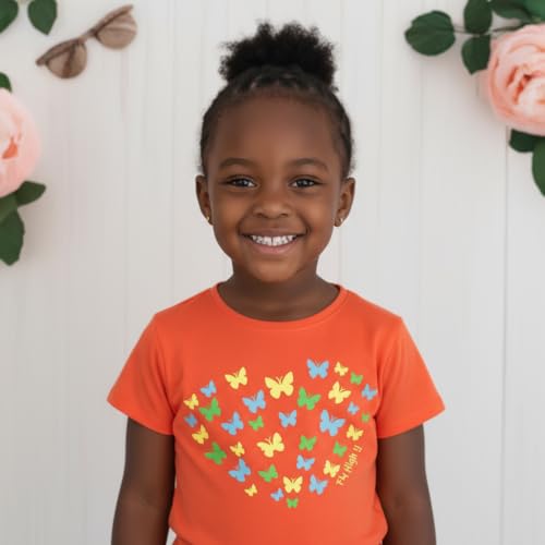 Image of Girls Cotton Crew Round Rib Neck Short Sleeve T-Shirts, Green, Orange red, Turquois