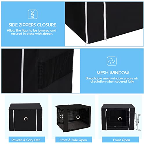 Image of Morezi Dog Crate Cover for Wire Crates Kennel 2 Doors Heavy Duty Waterproof Windproof Soundproof Pet Cage Cover Home Decoration for Dogs - Cover Only - Black - Fits 30 Inch Crates