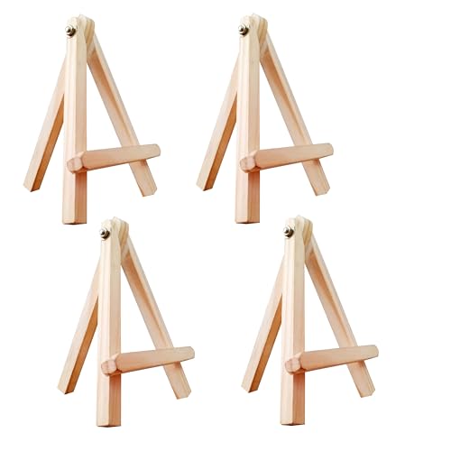 Eduway 7 Inch Mini Wooden Easel Tripod Stand for Sketch Accessories/Natural Craft/Art/Painting/Mini Canvas/Business Card/Display Pack of 4