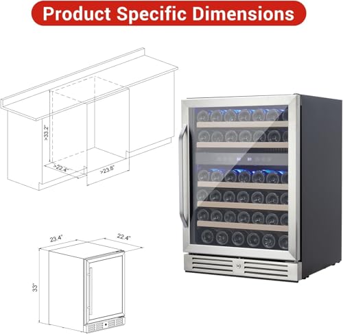 Image of GarveeTech 46 Bottle Built-in Wine Cooler, 24 Inch Single Zone Dual Temp Metal Wine Fridge, Under Counter or Standalone, Touch Control, Quiet, for Red White Champagne, Black