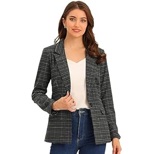 Allegra K Women’s Notched Lapel One Button Boyfriend Blazer Suit Houndstooth Work Office Blazers Jacket