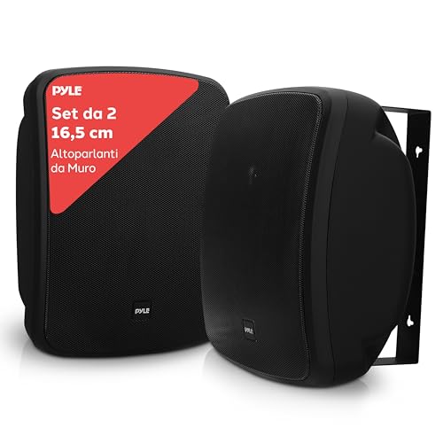 Pyle Altoparlanti da Esterno, Cassa Bluetooth Wireless Impermeabile, Speaker a 2 Vie da 16,5 cm, da Parete o Soffitto, Resistenti alle Intemperie, Nero