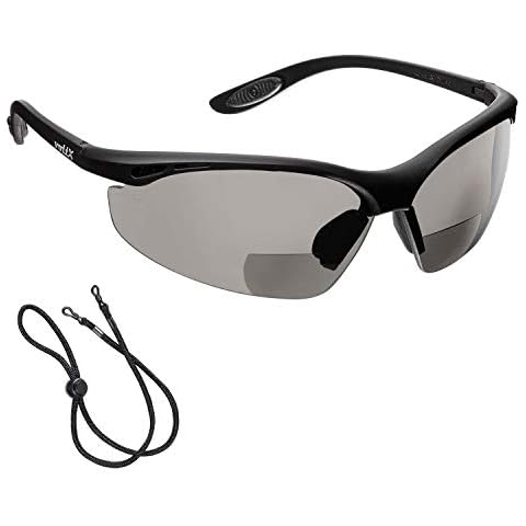 voltX 'CONSTRUCTOR' BIFOCAL Reading Safety Glasses (SMOKE/GRAY +2.0 Dioptre) UKCA & CE EN166F certified/Cycling Sports Glasses includes safety cord + UV400 anti fog coated lens Cover