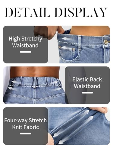 ELLEVEN High Stretchy Sweatpant Jeans Women, Elastic Waist Wide Leg Baggy Knit Jeans Straight Leg High Waisted Pull on Jeans2