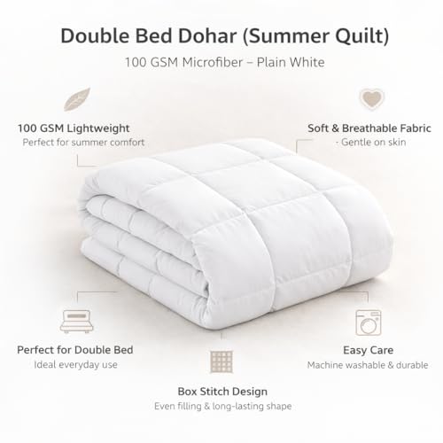 Image of Summer Dohar for Single Bed | 100 GSM Lightweight AC Blanket | Ultra Soft Microfiber Summer Quilt /Thin Comforter | Breathable & Cozy Bedding | White